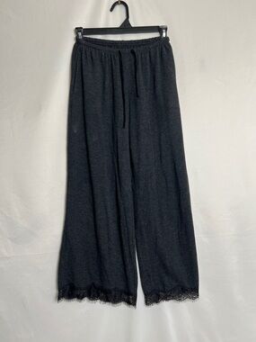 Victoria's Secret Black Lace-Hem Wide Leg Lounge Pants